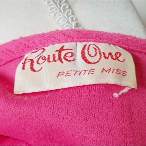 𝅺VINTAGE 70s Route One Pink Tie Waist A-line Dress - Picture 9 of 10